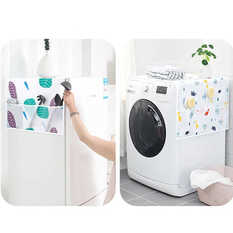 Fridge Cover with Storage Pockets – Dustproof Refrigerator Top Organizer