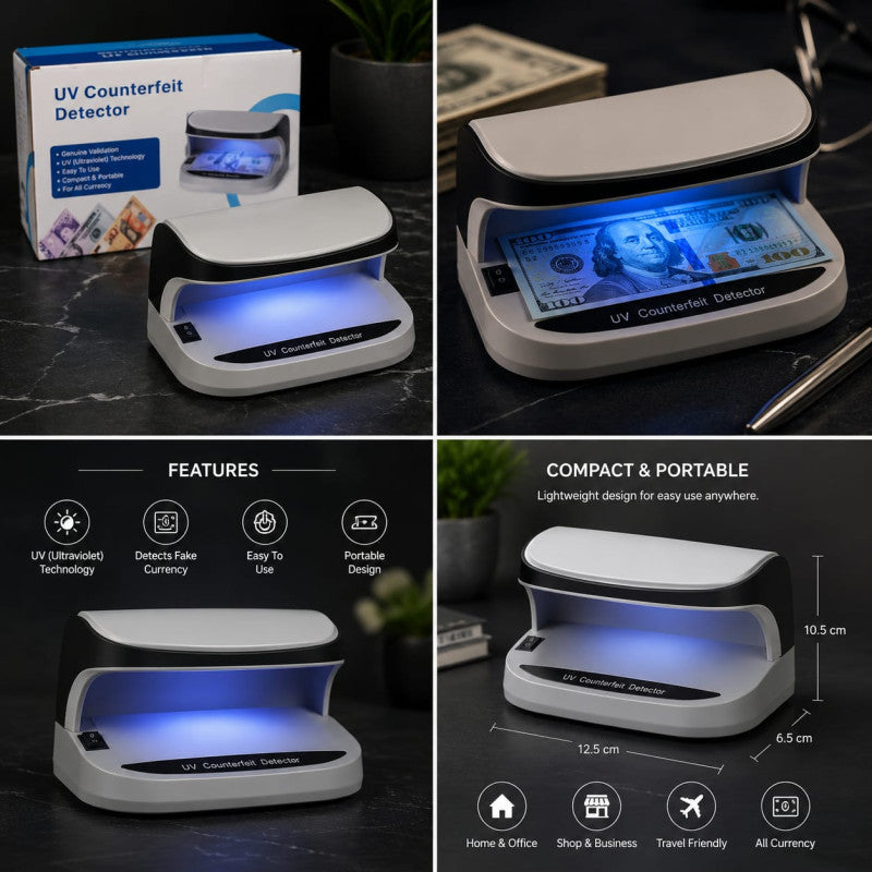 Portable UV Counterfeit Money Detector – Rechargeable LED Currency Checker Machine