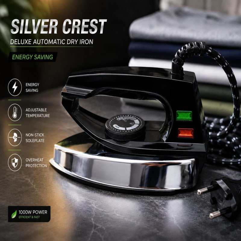 Silver Crest Deluxe Automatic Dry Iron – Non-Stick Electric Clothes Iron