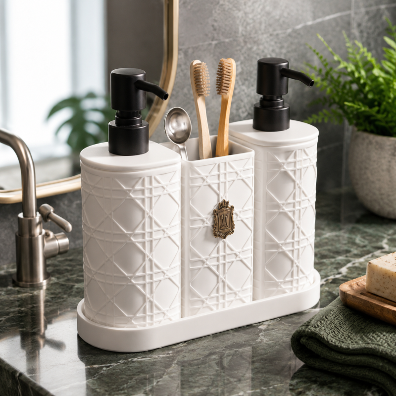Luxury Bathroom Toilet Set Pack of 3 – Soap Dispenser & Toothbrush Holder Organizer Set