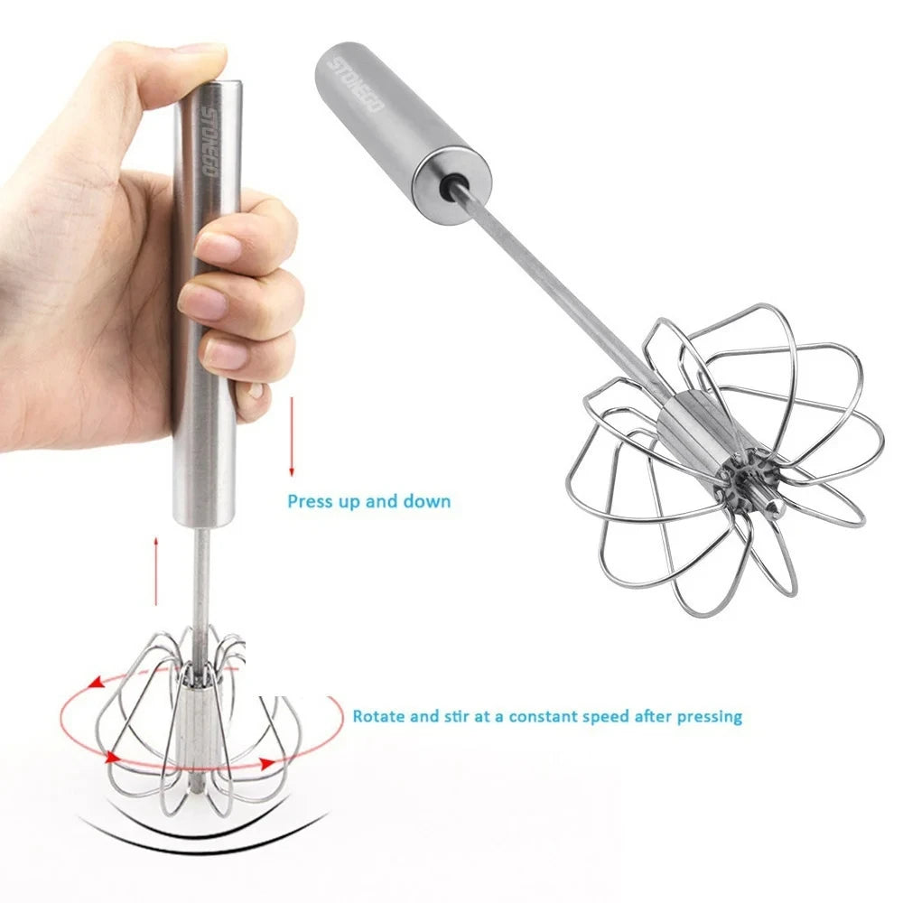 Manual Egg Beater – Stainless Steel Hand Whisk | Semi Automatic Push Whisk for Eggs, Cream & Batter