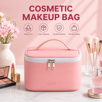 Leather Cosmetic Makeup Bag – Large Capacity Travel Makeup Organizer for Women