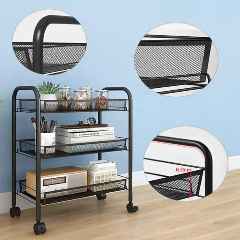 3 Tier Storage Trolley Rack – Rolling Organizer Shelf