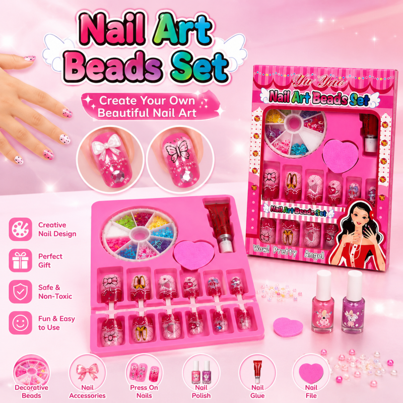Nail Art Beads Set for Kids – DIY Creative Nail Design Kit with Accessories