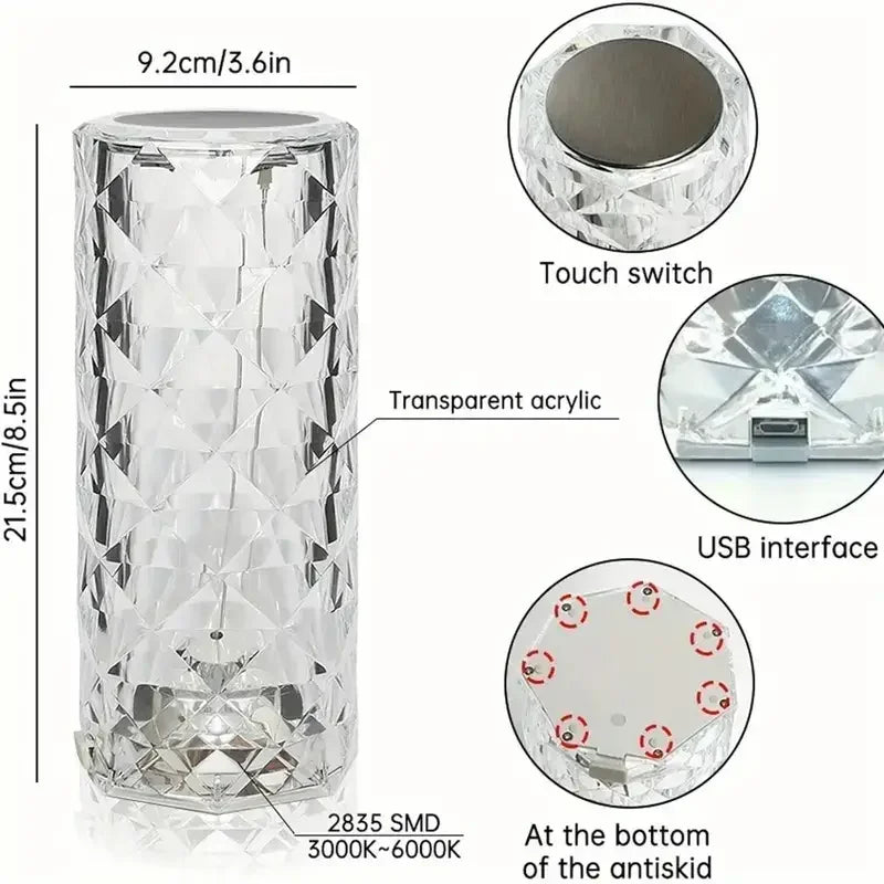 Crystal RGB Touch Lamp – Diamond LED Night Light with Remote (Multicolor Ambient Lamp)