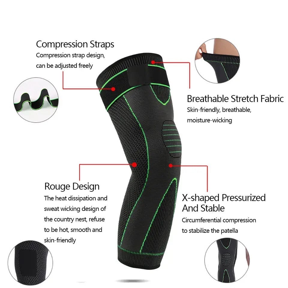 1 Pc Compression Knee Pad with Strap – Full Leg Sleeve Support | Arthritis Pain Relief | Sports Gym Knee