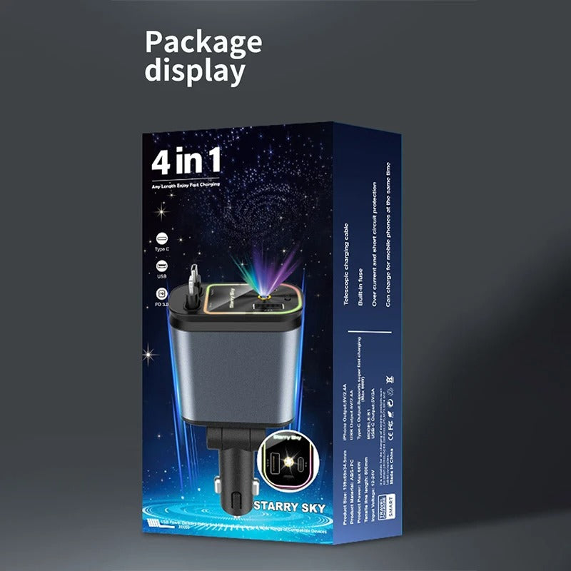 45W Car Phone Charger – Multi-Port Fast Charging USB A + Type-C Car Adapter