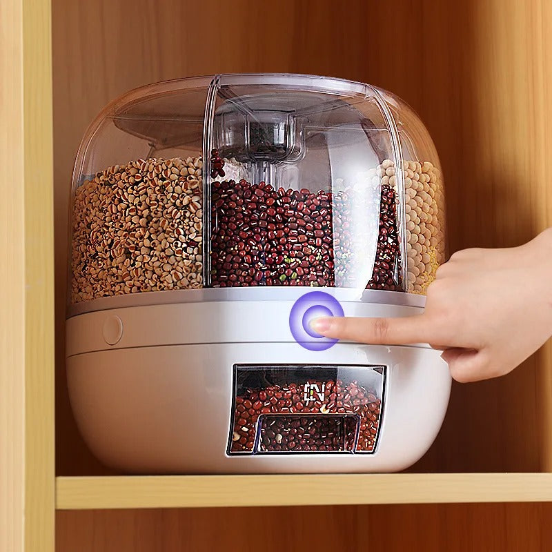 Rotatable Airtight Rice Dispenser with 6-Portion Storage - Waterproof & Moisture-Proof Kitchen Storage Solution