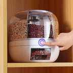 Rotatable Airtight Rice Dispenser with 6-Portion Storage - Waterproof & Moisture-Proof Kitchen Storage Solution