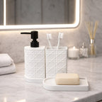 Luxury Bathroom Set – Soap Dispenser + Toothbrush Holder (Pack of 2)