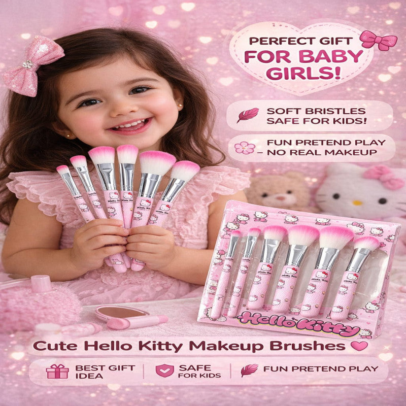 Hello Kitty 7pcs Makeup Brush Set – Soft Cosmetic Brushes Kit for Face & Eyes