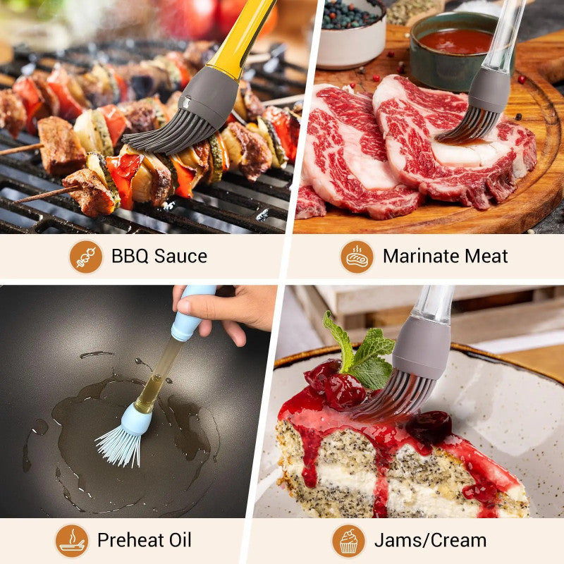 Oil Push Silicone Brush – BBQ Oil Dispenser Brush for Cooking & Baking