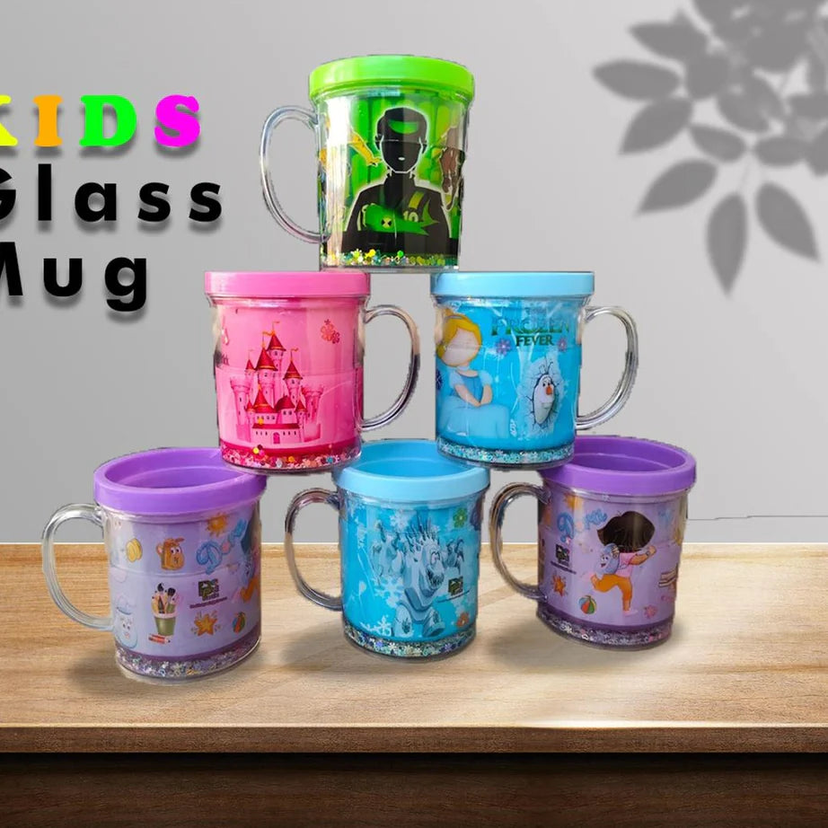 Kids Glitter Mug – Cartoon Fun Cup with Sparkle Effect (With Lid)