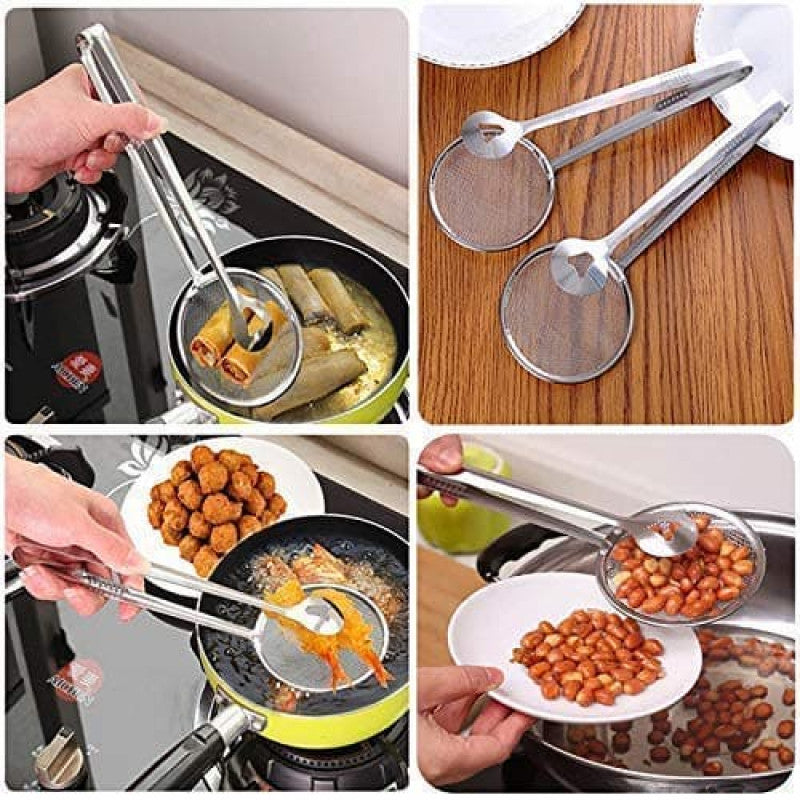 Frying Tong 2 in 1 Kitchen Sifter Strainer Tongs