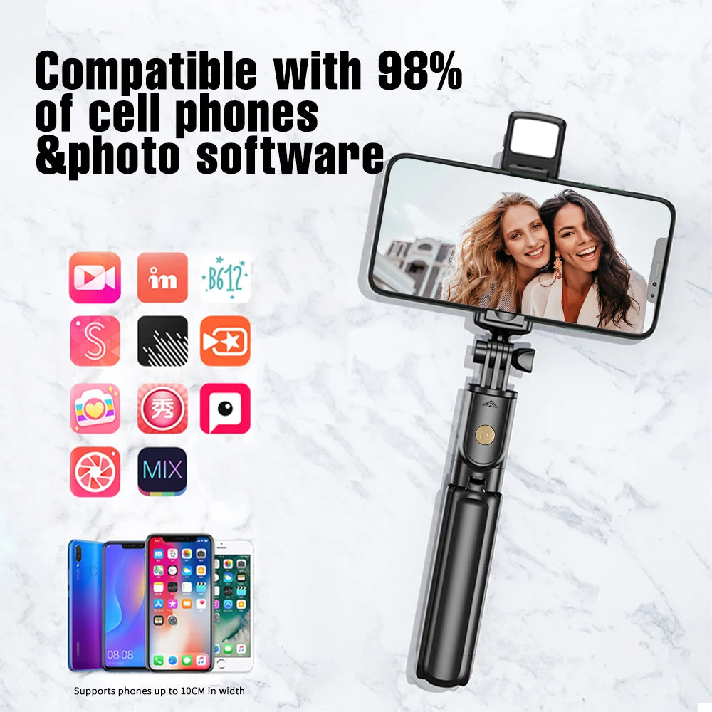 Selfie Stick with Bluetooth Remote & LED Light – Tripod Stand for Mobile (All-in-One)