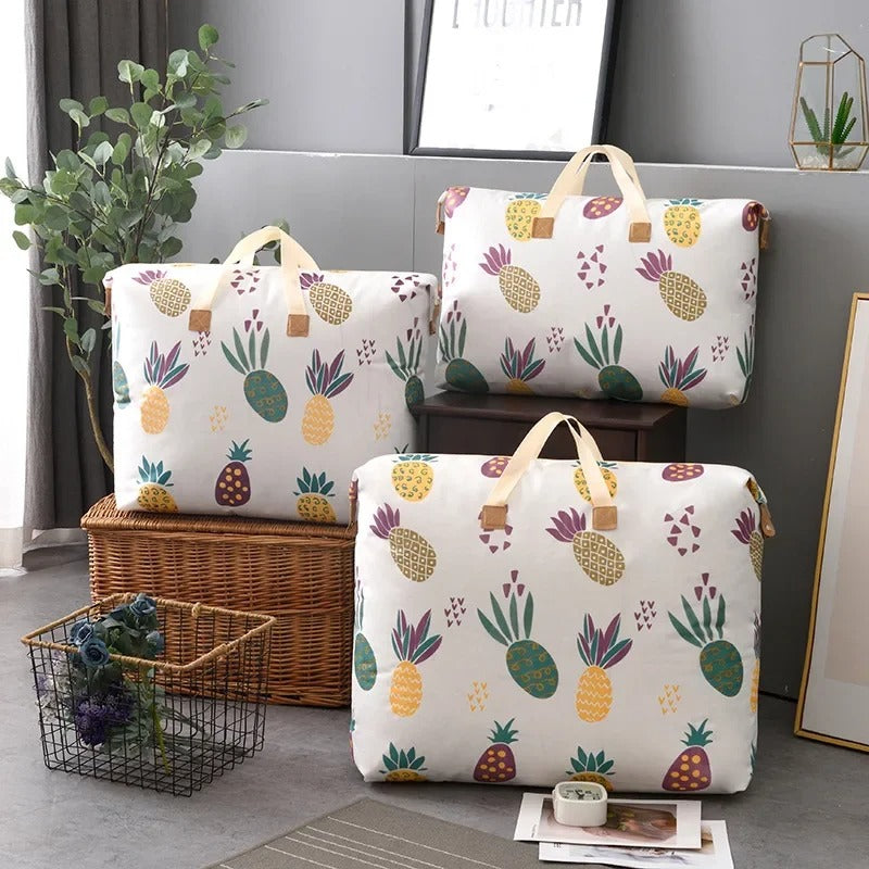Pack of 2 Pineapple Printed Storage Bag – Large Capacity Clothes & Blanket Organizer