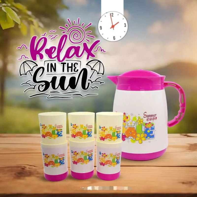 Summer Jug Set with Glasses (7pcs) – Water & Juice Serving Set | Stylish Plastic Pitcher Set