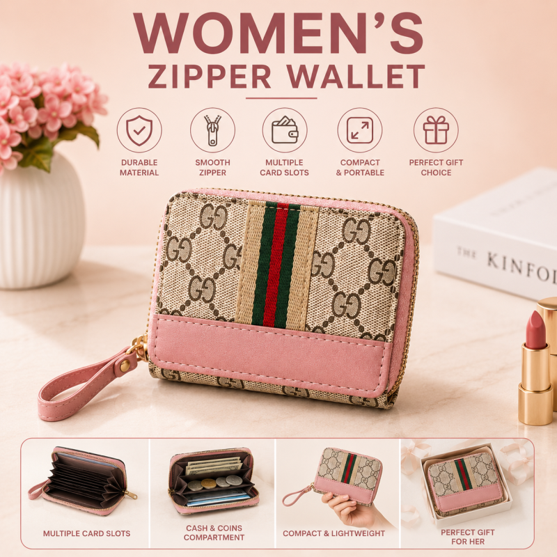 Women’s Zipper Wallet – Compact Multi Card Holder & Coin Pocket Wallet for Ladies