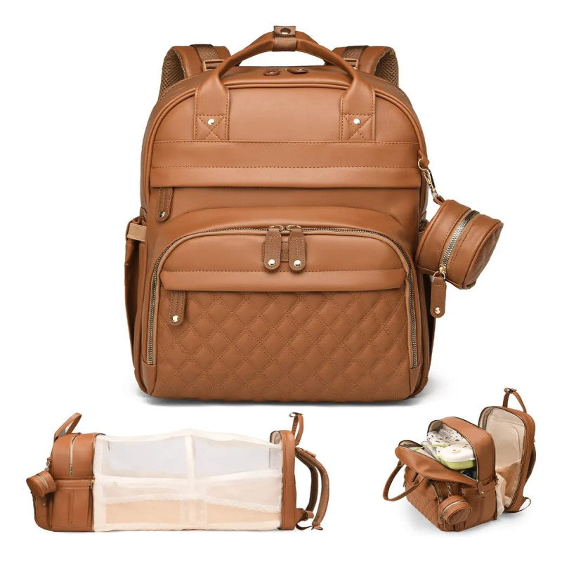 PU Baby Diaper Bag Backpack with Multifunction Diapers Changing Station