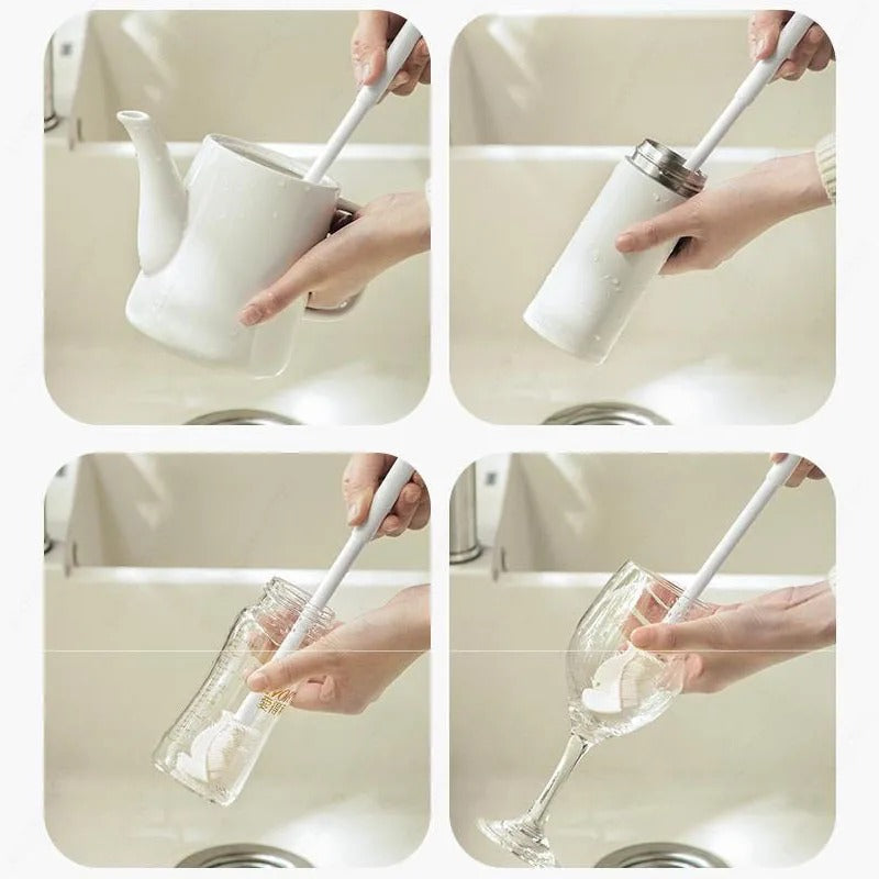 Pack of 2 Glass Cleaning Brush (Big) – 360° Bottle & Cup Cleaner | Long Handle Deep Cleaning Brush with Stand