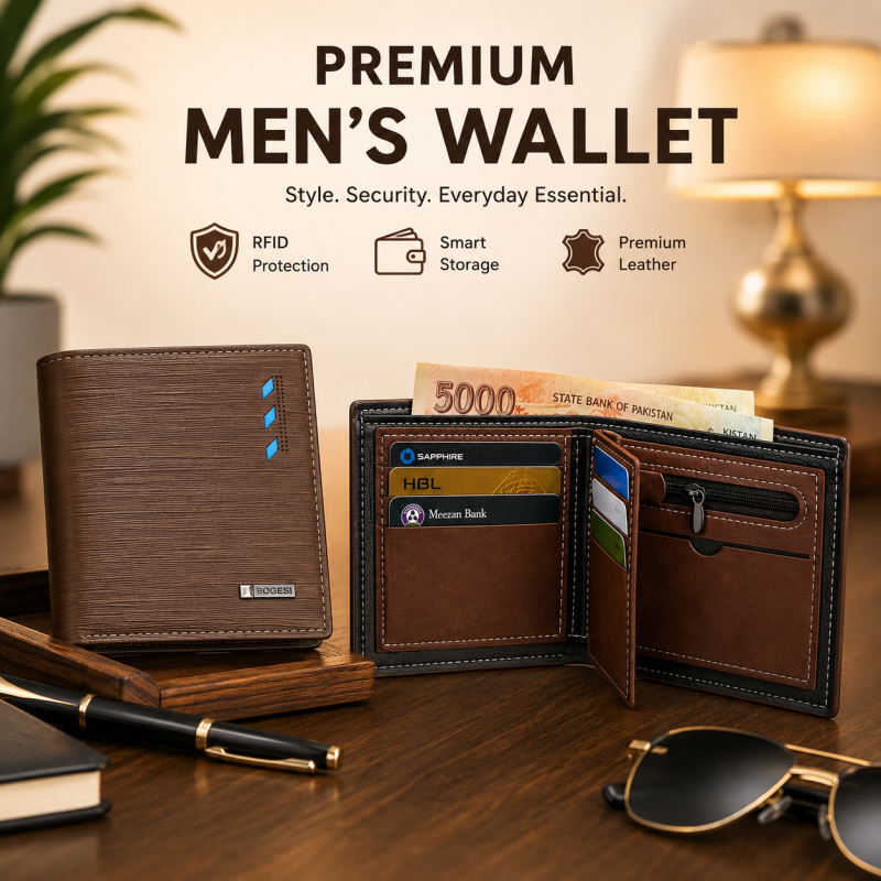 Premium RFID Men’s Leather Wallet – Korean Style Short Bifold Wallet for Men