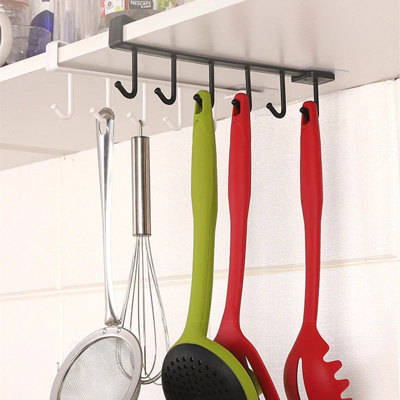 Cabinet Under Shelf 6 Hooks Iron Hanging Rack