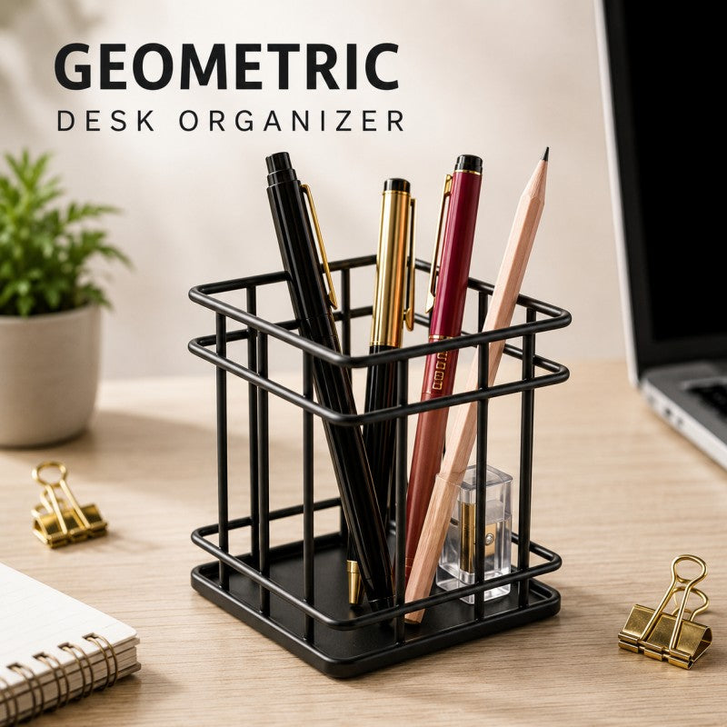 Multipurpose Geometric Storage Holder – Metal Desk Organizer for Office & Home