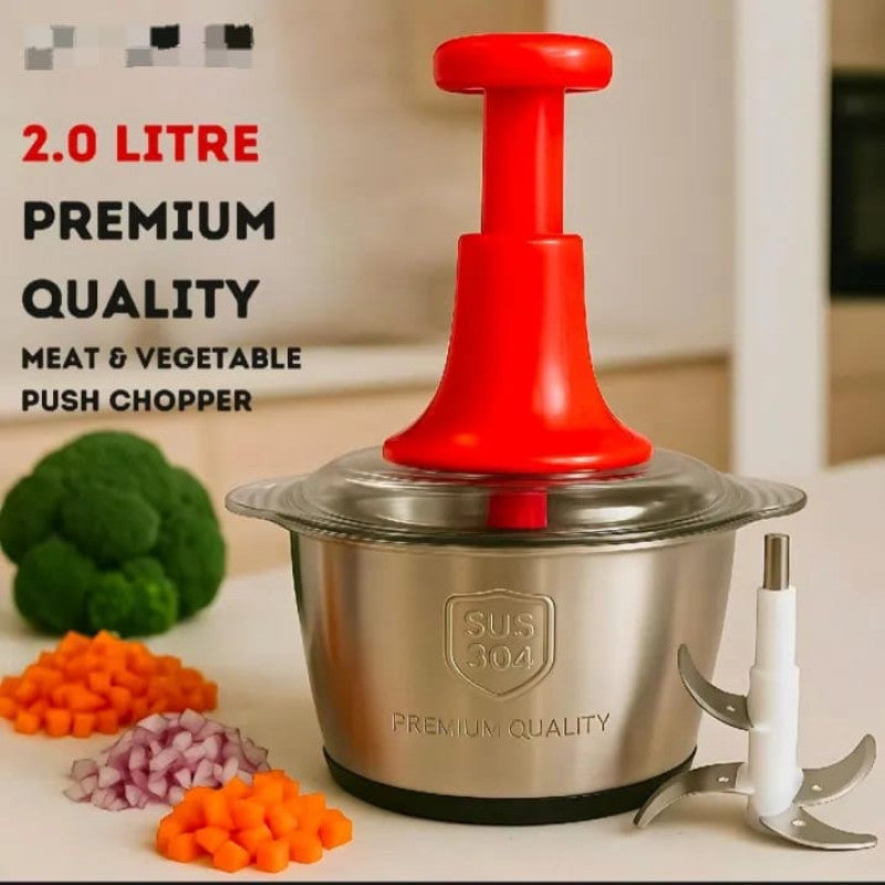 2L Manual Hand Push Chopper – Stainless Steel Meat & Vegetable Cutter