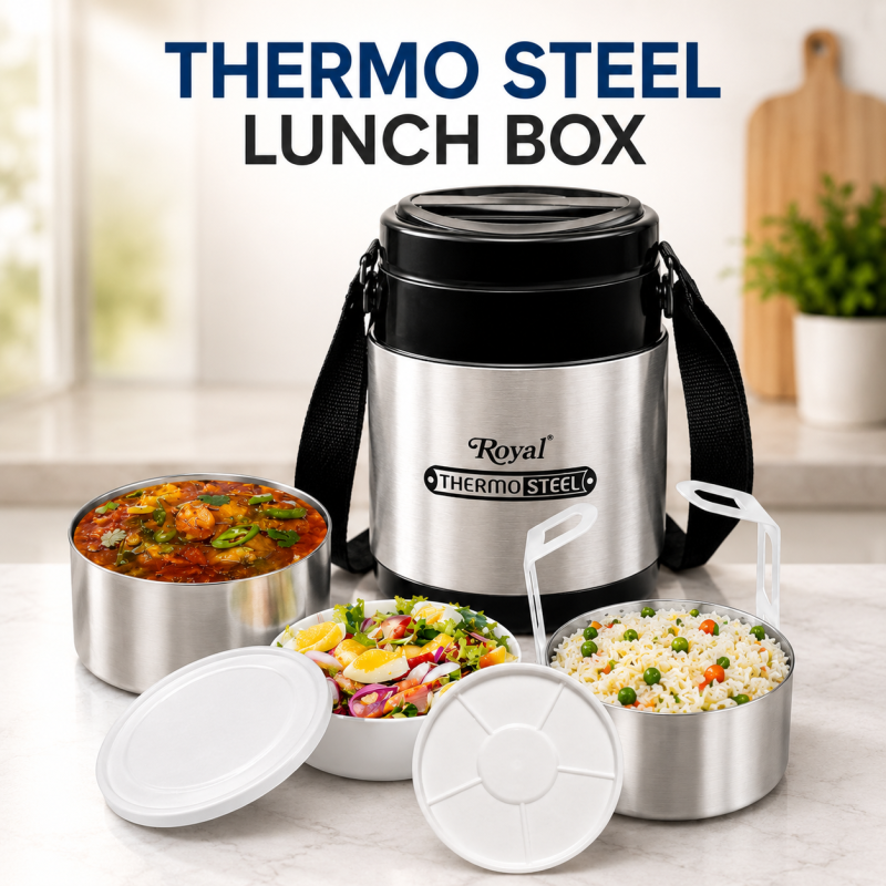 Royal Thermo Steel Food Carrier Legend-3 – Insulated Stainless Steel Hot & Cold Lunch Box