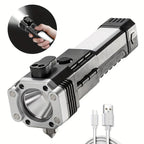 COB Auxiliary Flash Light – Rechargeable Multi-Function LED Torch with Safety Hammer & Emergency Light