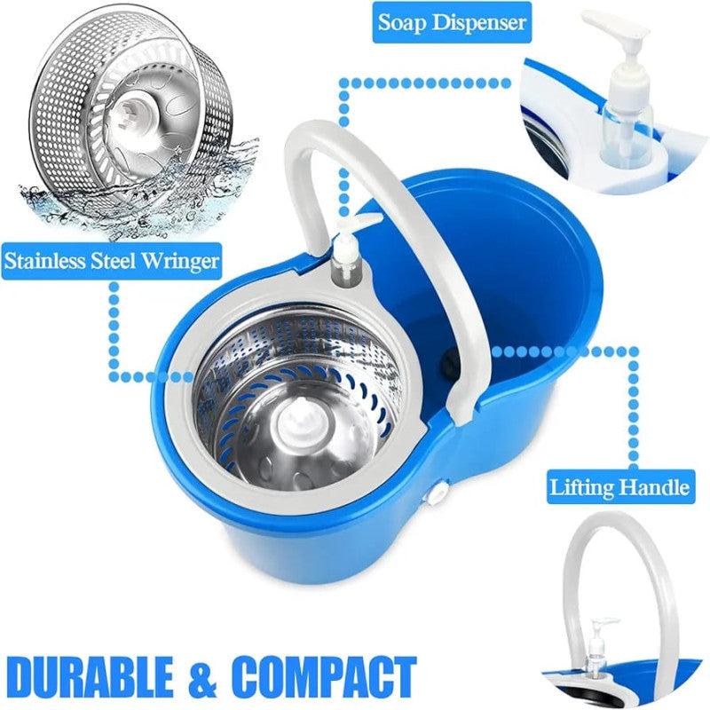 Spin Mop - Easy Spin Magic Mop Set - 360 Degree Microfiber Mop Head Home Clean Tool (Steel)