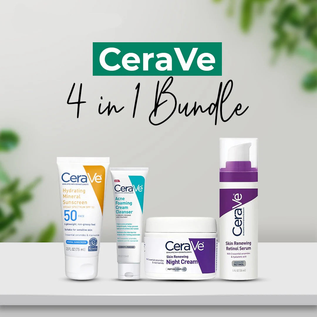 CeraVe 4-in-1 Skincare Kit – Cleanser, Retinol Serum, Sunscreen SPF 50 & Night Cream