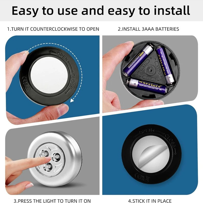 Pack of 3 LED Touch Cabinet Light – Wireless Stick On Light | Battery Operated Night Light for Kitchen, Wardrobe & Stairs
