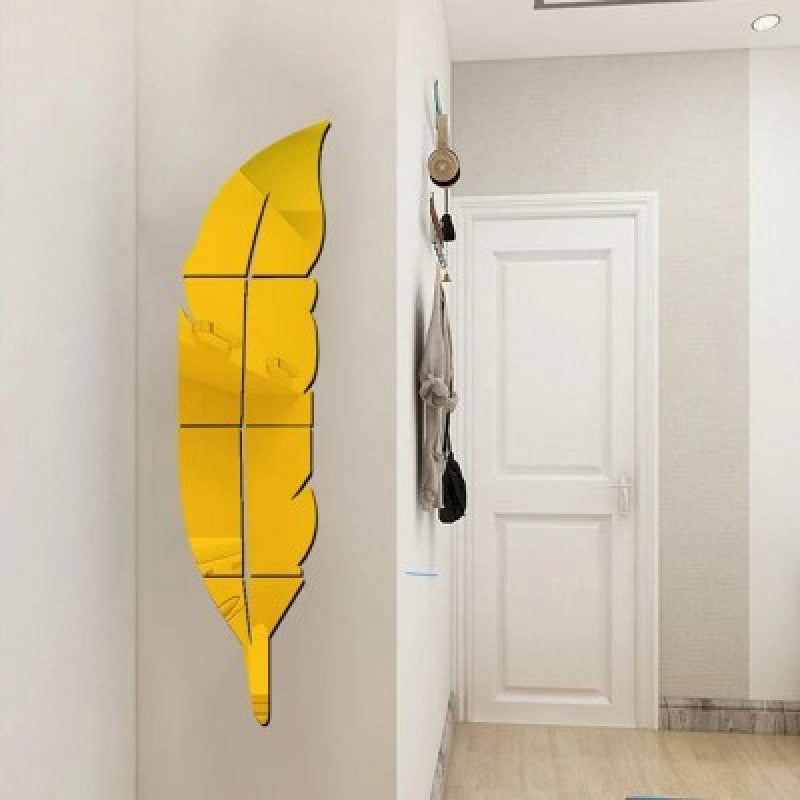 Wall Trove Acrylic Mirror Wall Leaf – 3D Feather Wall Decor for Home & Office