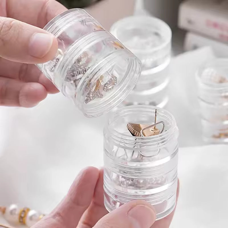(5 Layers) Mini Stackable Jewelry Organizer – Transparent Round Storage Box for Rings & Earrings