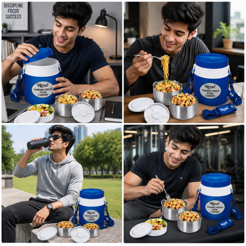 Royal Thermo Fresh Food Carrier Ultra 3 – Insulated Stainless Steel Lunch Box for Hot & Fresh Meals