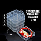 4 Layer Stackable Storage Box Organizer – Multi Tier Plastic Storage Case with Compartments & Lock
