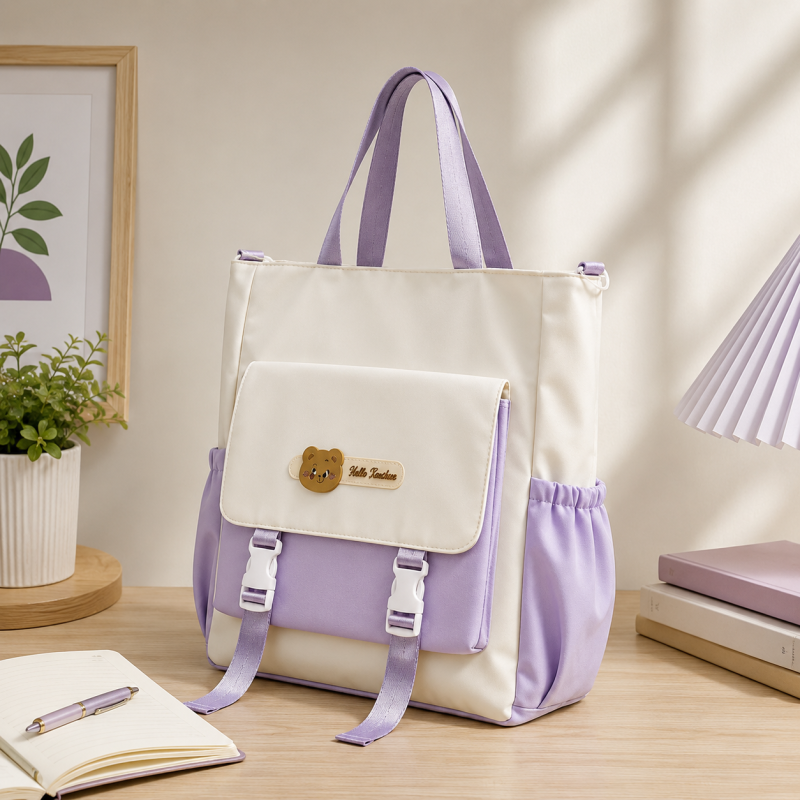 Premium Pastel Tote Backpack for Girls – Stylish Multi-Pocket Shoulder & Hand Carry Bag