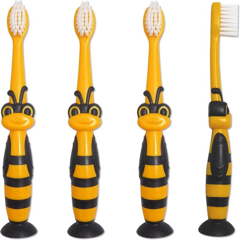 Pack of 2 Bumblebee Kids Toothbrush with Suction Cup – Soft Bristles Cartoon Brush for Children
