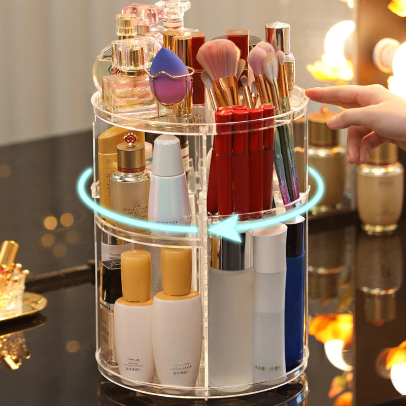 Diamond Cut Makeup Organizer (10 Inch) – 360° Rotating Cosmetic Storage Box