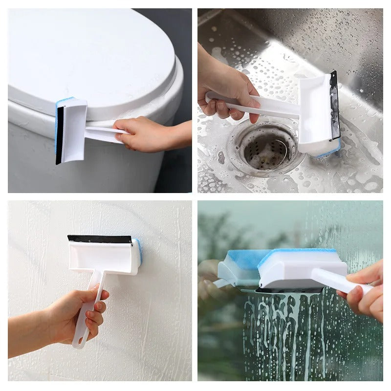 Pack of 2 Foam Glass Wiper with Handle – Window Cleaning Squeegee & Scrubber (2 in 1)