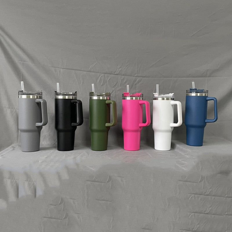 Simple Stainless Steel Tumbler – Large Capacity Insulated Coffee Cup with Handle