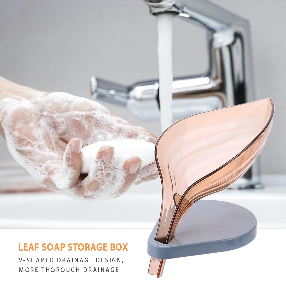 Pack of 2 Soap Leaf Holder – Self Draining Leaf Soap Dish with Suction Base | Bathroom Sink Organizer