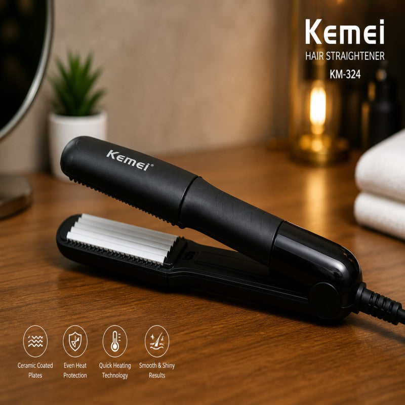 Kemei KM-324 Professional Hair Crimper – Ceramic Hair Straightener & Styling Tool