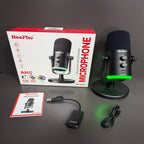 NeePho NP-M03 Podcast Microphone – RGB Condenser Mic with Stand & Noise Reduction