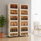 5 Layer Storage Cabinet with Transparent Doors – Foldable Dustproof Organizer with Wheels