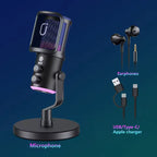 NeePho NP-M02 RGB Podcast Microphone – ANC Noise Reduction with Stand