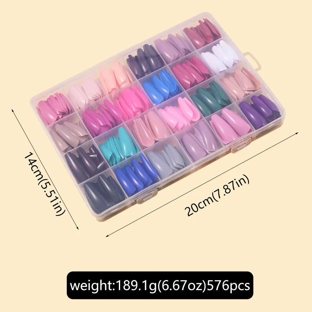 576pcs Artificial Nail Tips Set – Multi Color Long Nails Kit