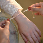 Golden Bracelet for Women – Elegant Leaf & Pearl Design Hand Jewelry