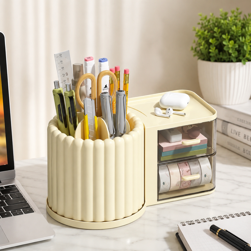 Multipurpose Drawer Cosmetic Storage Box – Pen Holder & Makeup Organizer with Drawers